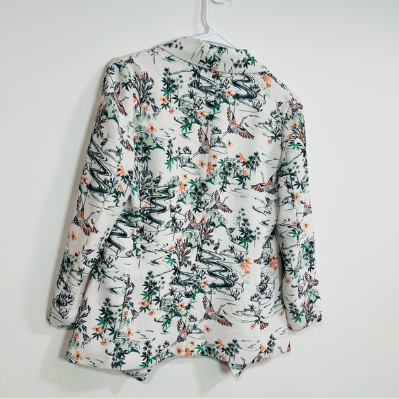 H&M Women's Floral Crane Blazer White and Green Open Formal Casual Blazer size S - Picture 6 of 9
